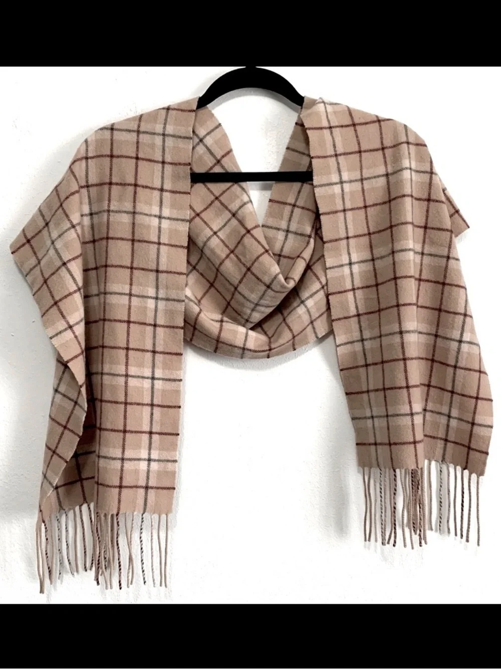 Enya Montanani 100% Cashmere Plaid Fringe Scarf